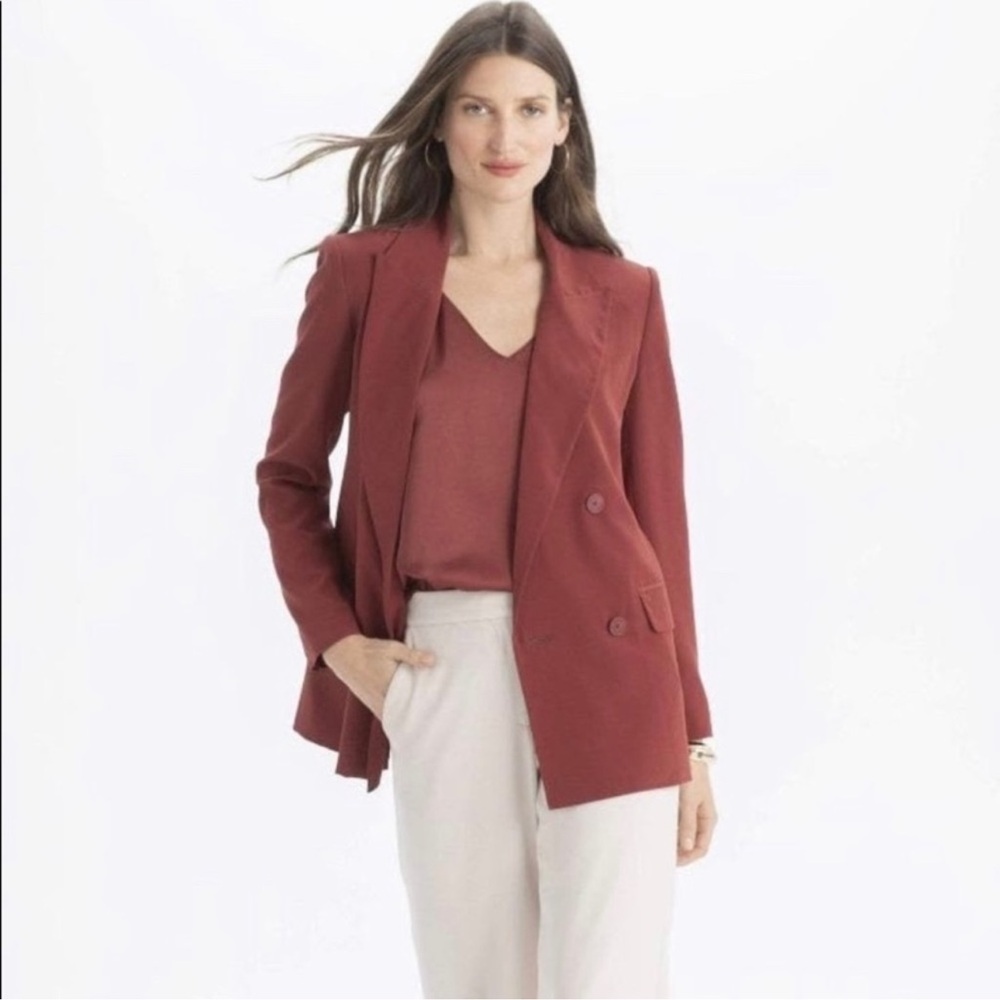 R Label by the Reset Silk Blazer Womens Medium Sangria Business Office Luxury